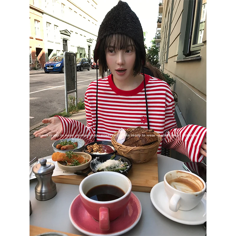 【Mona张绮贤】MONA 条纹印花oversize宽松恤女 O125Y01092