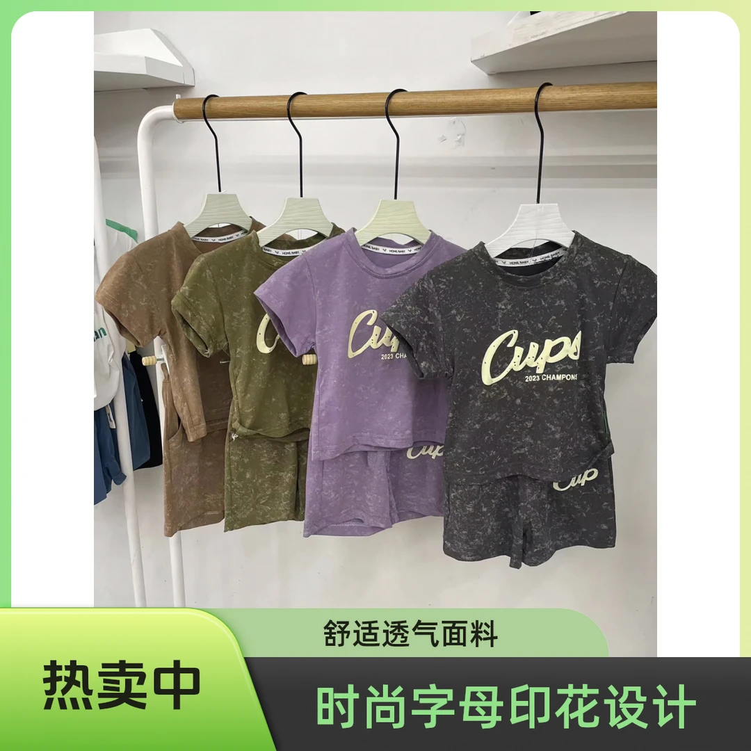 男T恤女童印花时尚潮流夏季上衣童装运动半袖韩版儿童男童针织