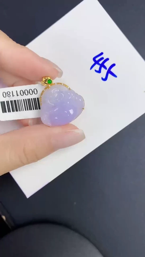 翡翠18K金镶嵌颈饰缅甸天然翡翠A货
