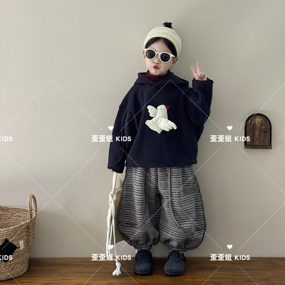【歪歪妞童装】216儿童复古洋气时髦连帽加绒加厚卫衣男女童上衣
