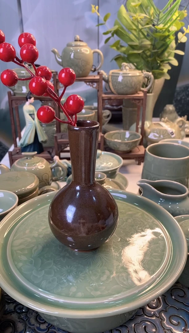 耀州窑微瑕处理紫金釉【直口】花插 一个