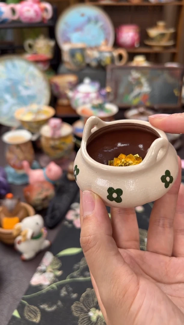 老陶泥手绘小花香炉