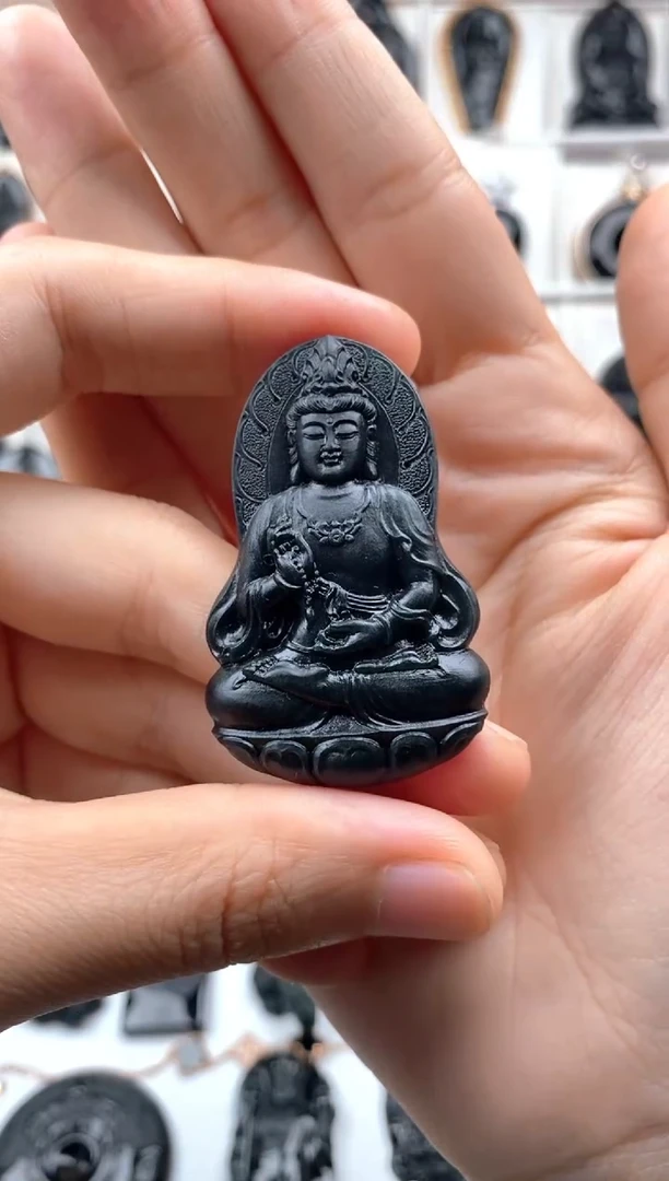 未镶嵌定制翡翠十级黑正装观音