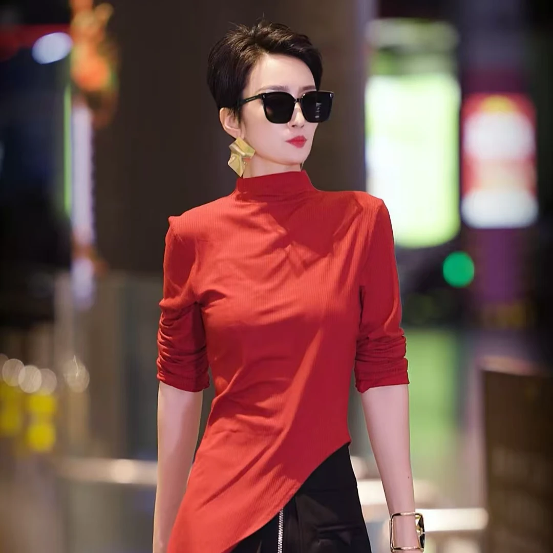 （萱萱严选）轻熟原创中袖不规则显瘦上衣