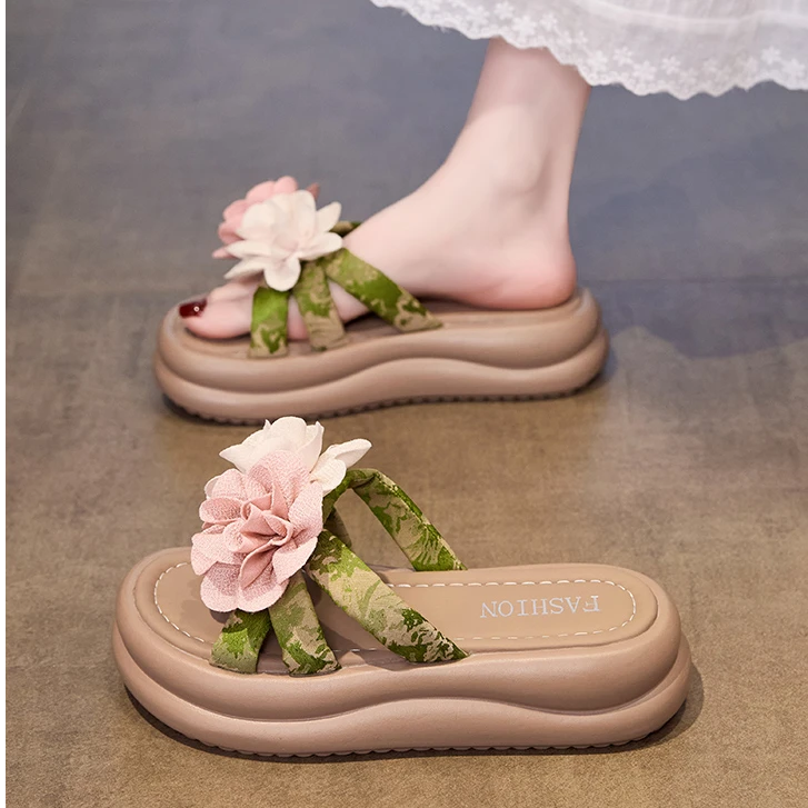 软底孕妇凉鞋女2025夏季新款外穿花朵松糕厚底凉鞋百搭两穿凉拖鞋