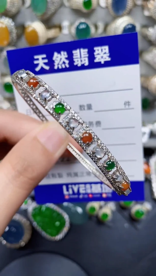 银S925镶嵌手镯翡翠222