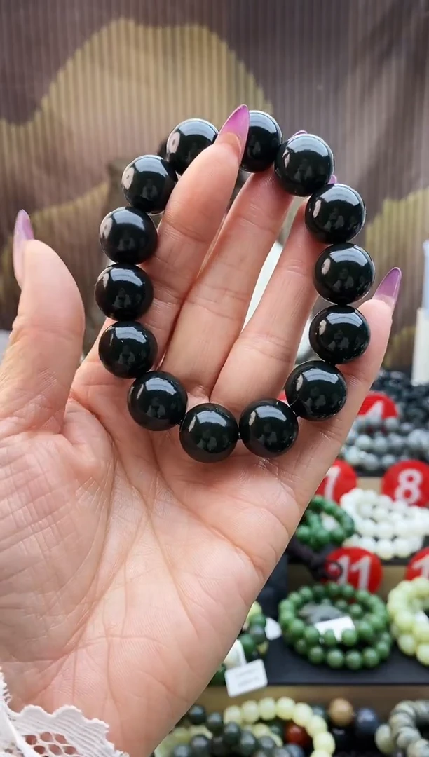 未镶嵌手串和田玉黑青16