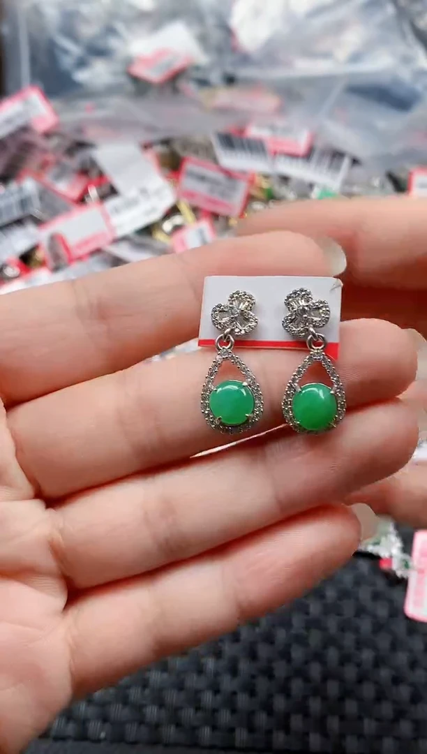 银S925镶嵌戒指翡翠天然A货缅甸翡翠