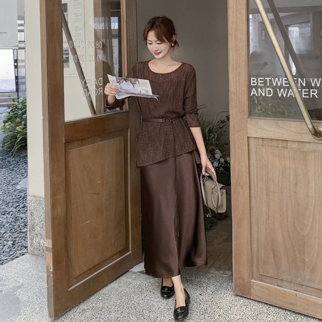 美拉德色罩衫吊带连衣裙套装女2025初秋新款轻熟风高级气质两件套