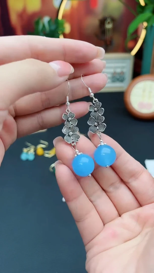 玛瑙/玉髓耳钉银S925镶嵌712