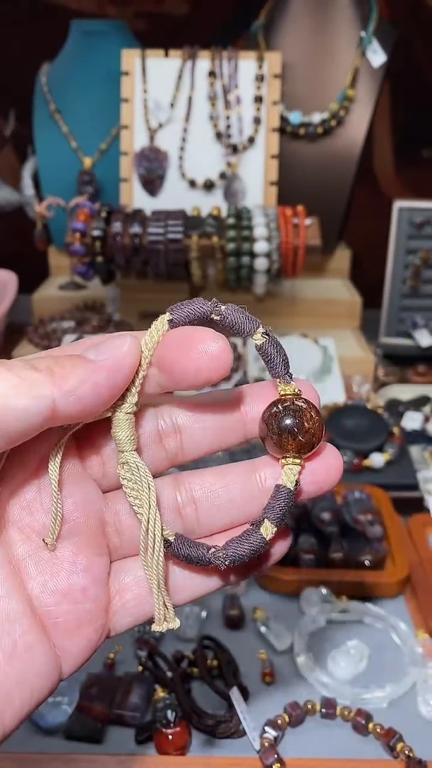 水晶珠宝半成品未镶嵌黑金超七圆珠手绳