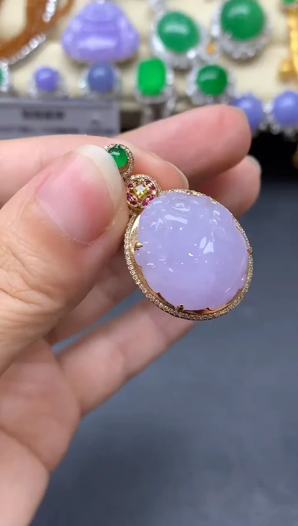 翡翠18K金镶嵌颈饰438-中国好珍宝