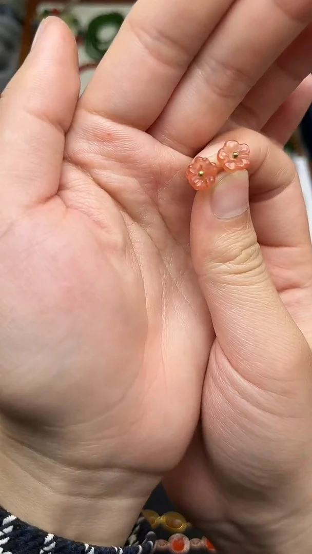 银S925镶嵌耳饰南红玛瑙花花耳钉06