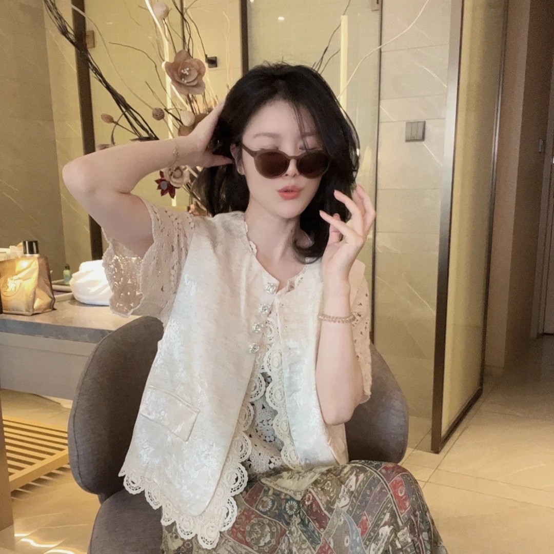 悦悦专属【与花记】春夏新中式风蕾丝花边马甲Y103