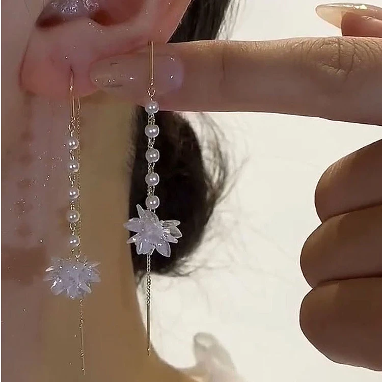 铜合金仿水晶耳饰 新款白色冰花防丢耳线气质夏季超仙显脸瘦耳环