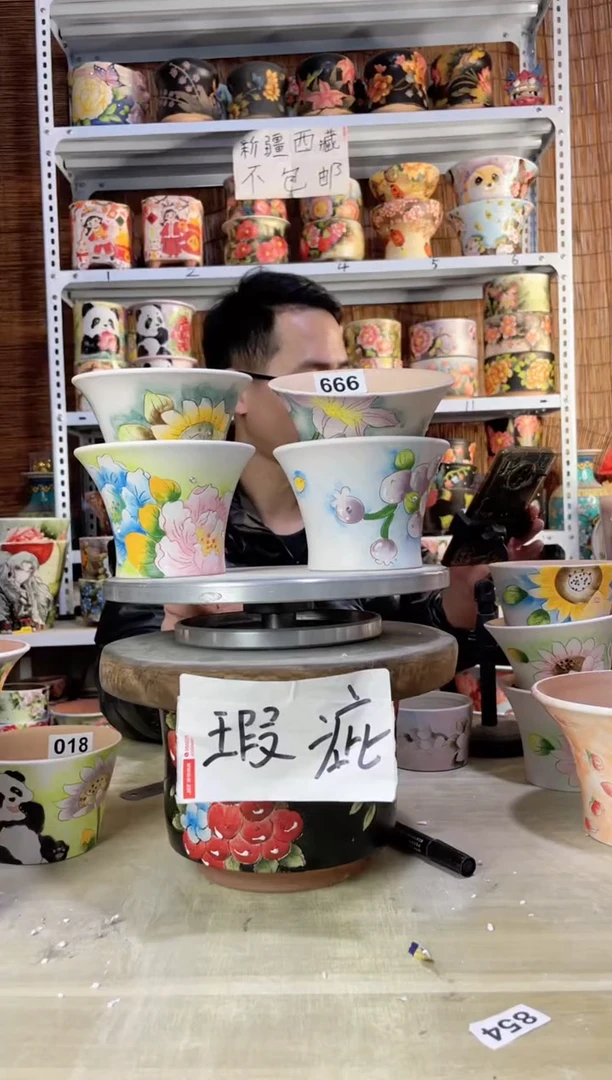 【闪购商品】摆件666陶花岛多肉陶瓷花盆罐——微瑕