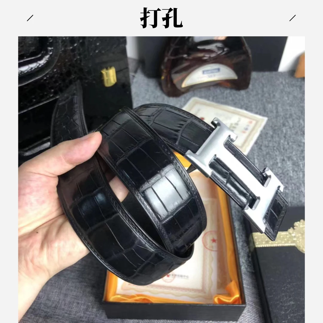 高端鳄鱼皮男士腰带男休闲黑色简约风