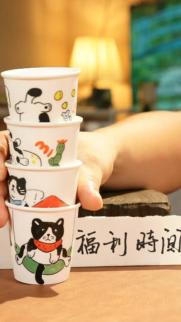 摆件景德镇漫工造器手作猫猫一套