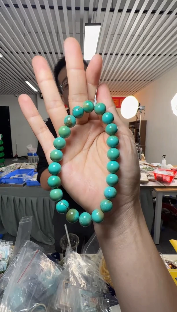未镶嵌绿松石手串约10-11mm绿松圆珠单圈手串
