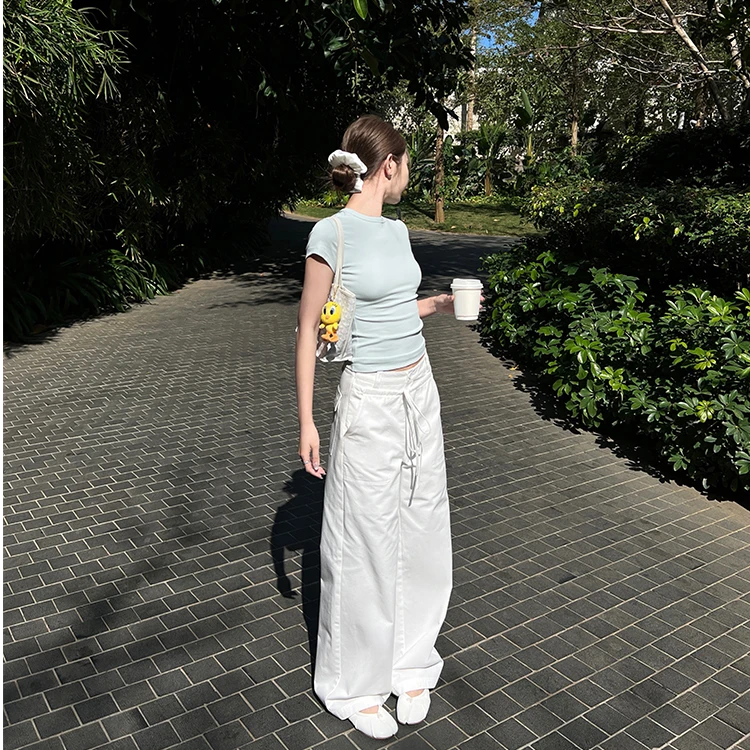 Miss sumeyY3759自制假门襟绑带春夏宽松百搭美式复古抽绳休闲裤