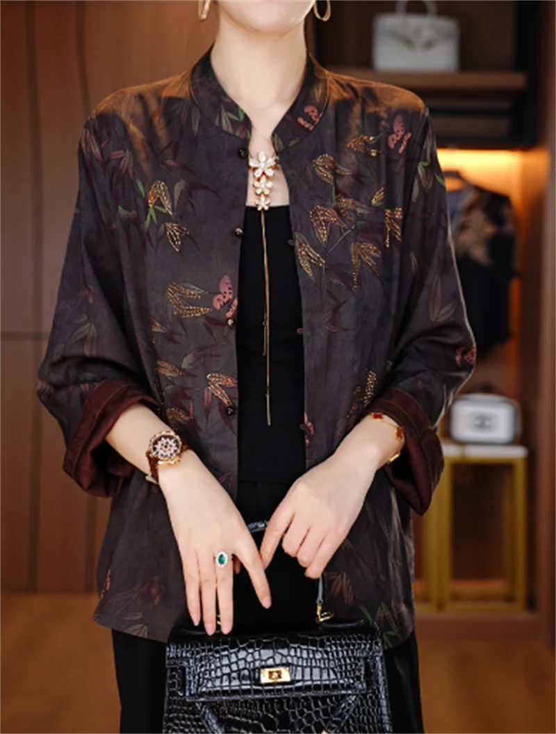 诺诗 新款洋气宽松显瘦优雅轻奢气质印花百搭小衫V25Q531