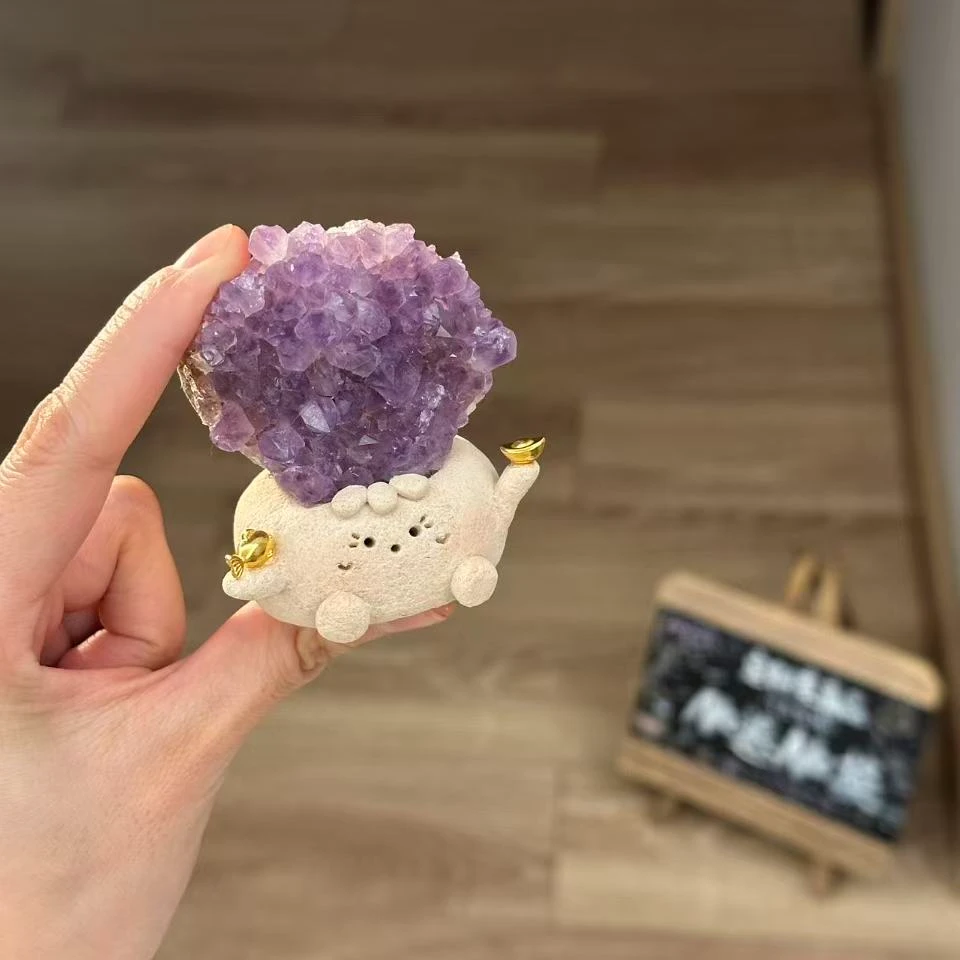水晶小豆丁可爱大块紫精镇
