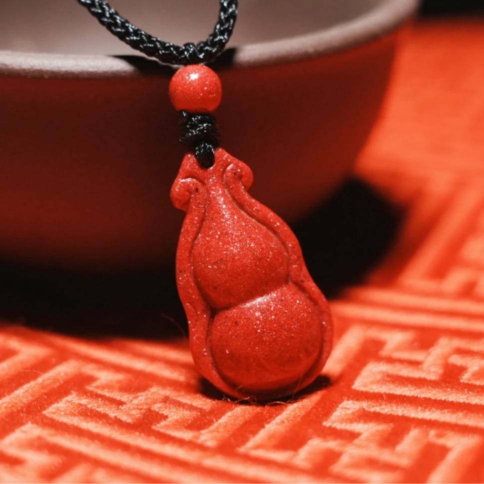 含辰砂工艺品含辰砂工艺品高含量天然朱砂晶粉砂福禄双全葫芦吊坠