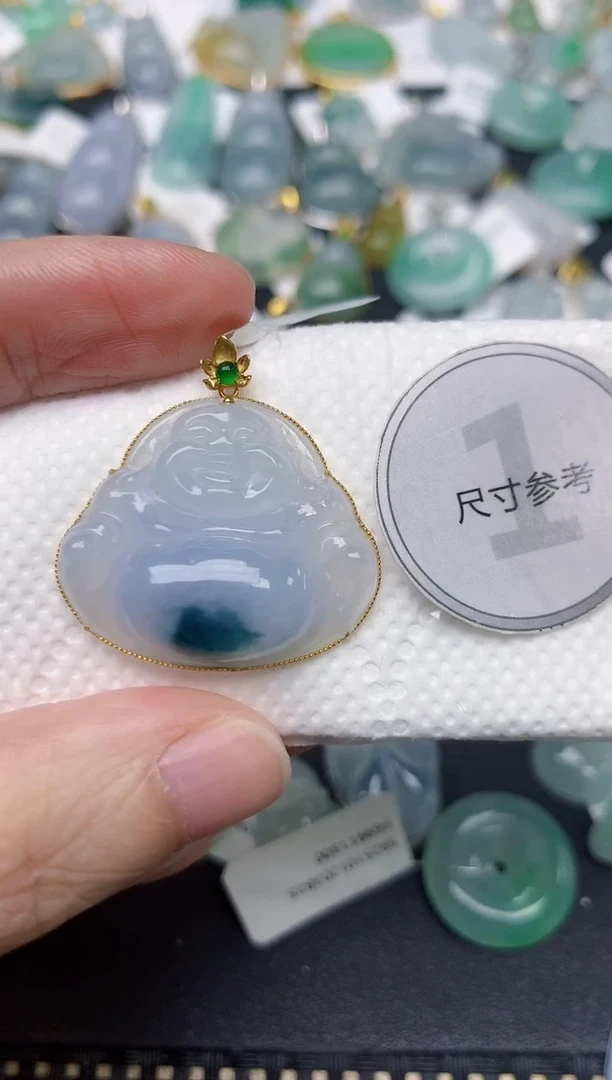 颈饰18K金镶嵌翡翠天然缅甸A货翡翠