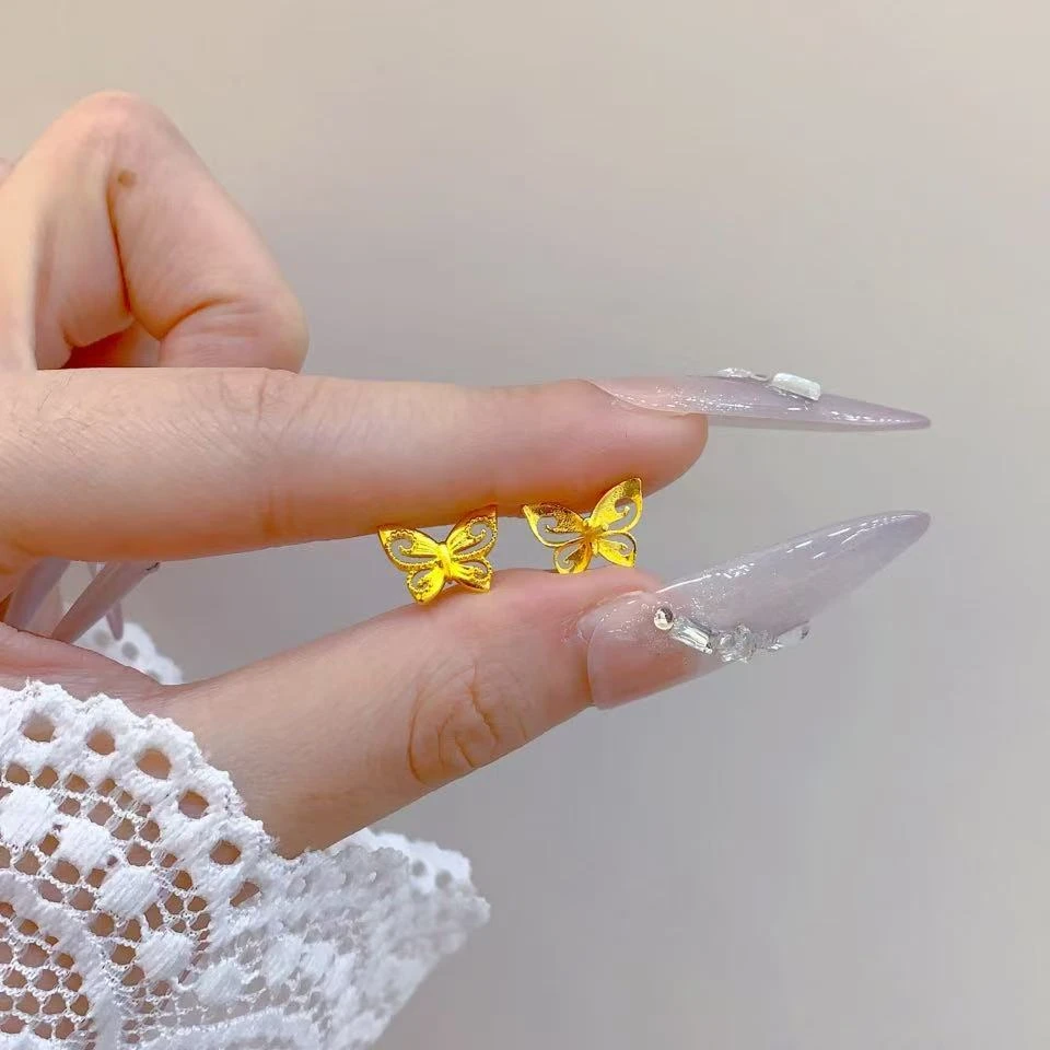 足银银制品 镂空蝴蝶结耳饰时尚可爱简约少女