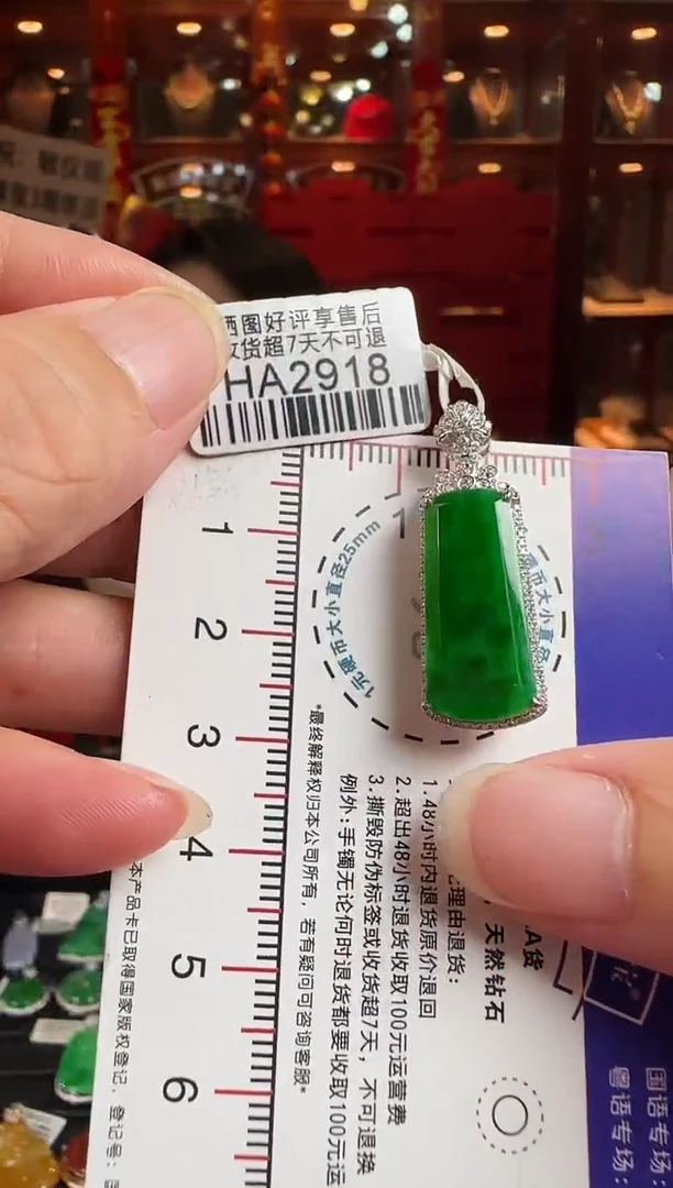 翡翠18K金镶嵌颈饰HA2918冰绿无事牌