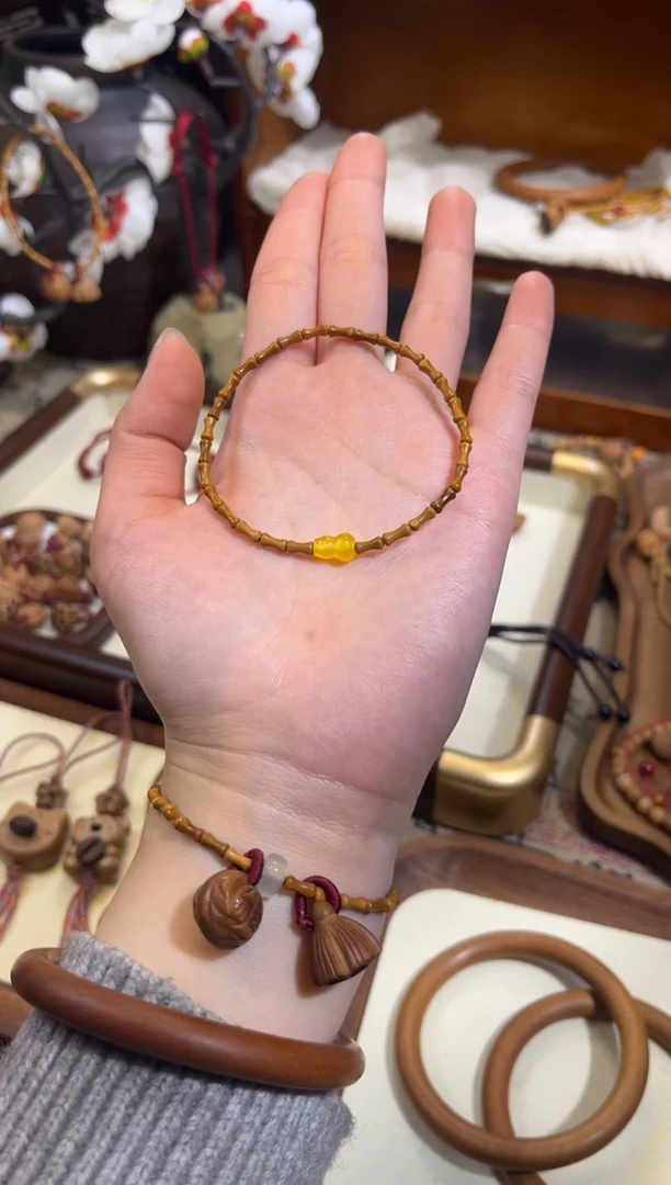 手串桃核【桃缘行】竹节「黄色葫芦」桃木桃核辟、挡、驱、护 备注手围