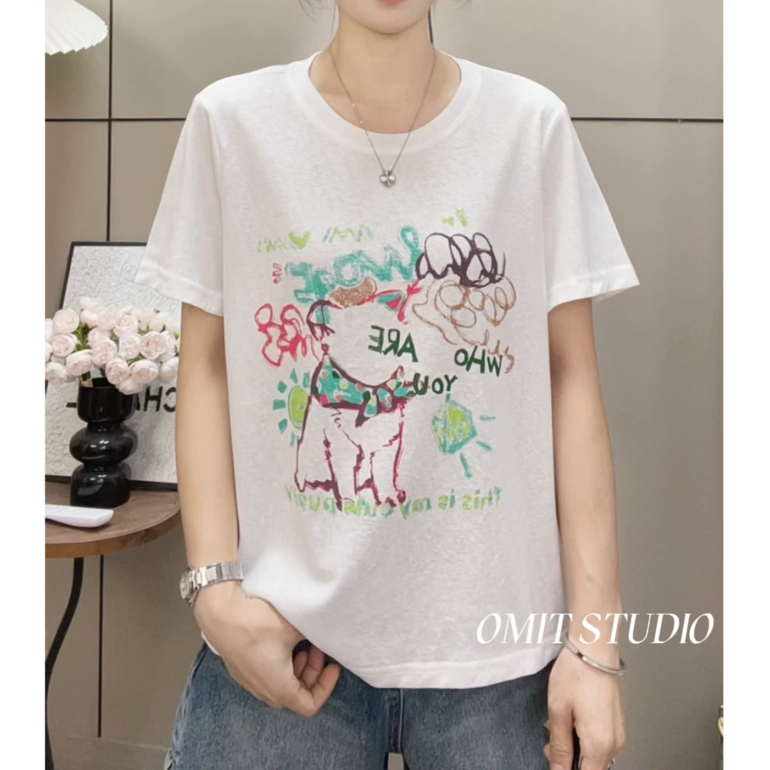 【抽象粉T】新款冰爽雪花棉透气轻薄减龄韩版微宽松短袖