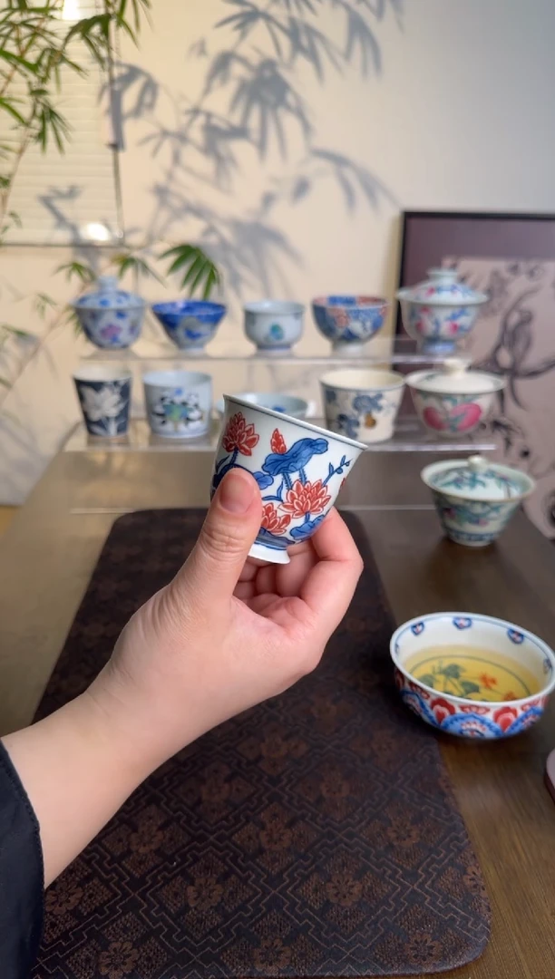 【闪购商品】雨溪山房 景德镇手绘 荷叶莲茶杯