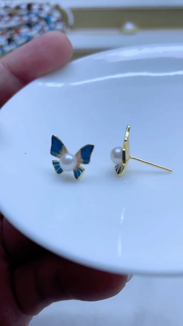 银S925镶嵌耳饰淡水珍珠4-5