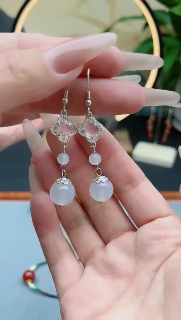 玛瑙/玉髓耳饰银S925镶嵌8896
