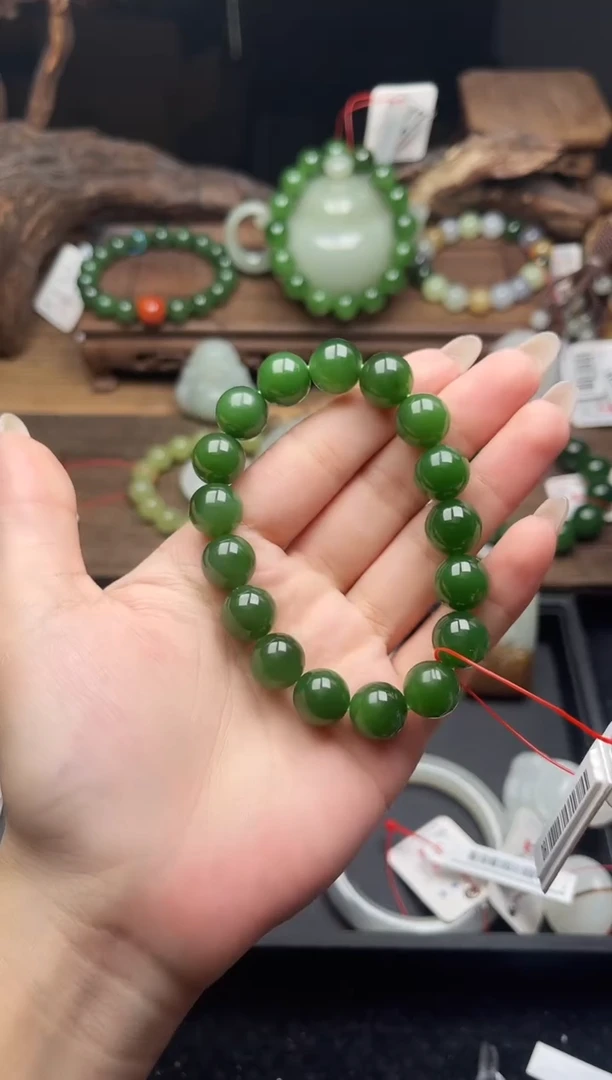未镶嵌手串和田玉卡12俄料碧玉 圆珠9013465