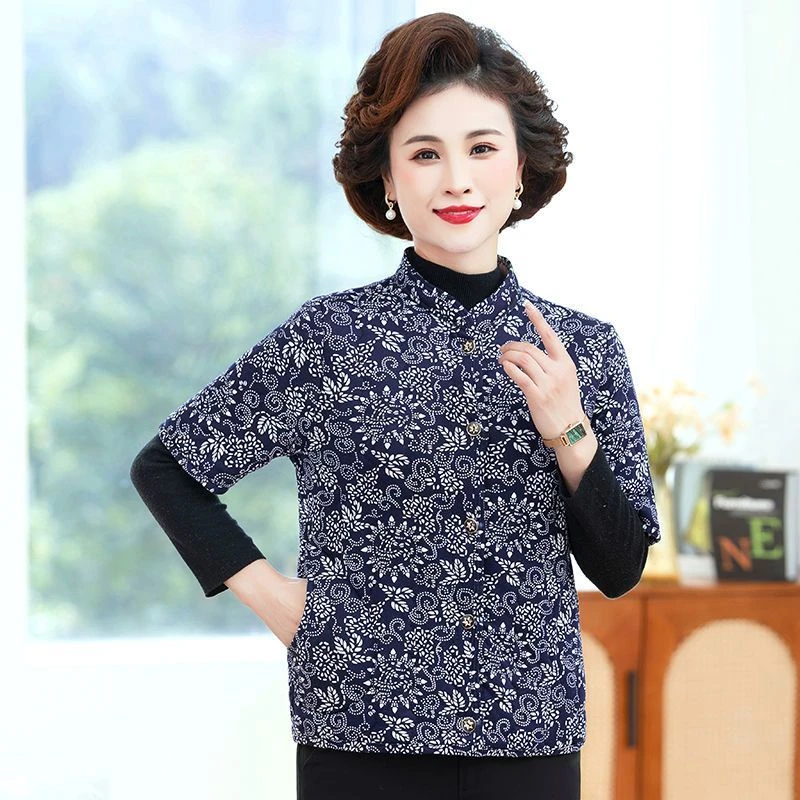 碎花中老年妈妈外套大码加厚棉服棉衣保暖冬季加绒小棉袄女装新款