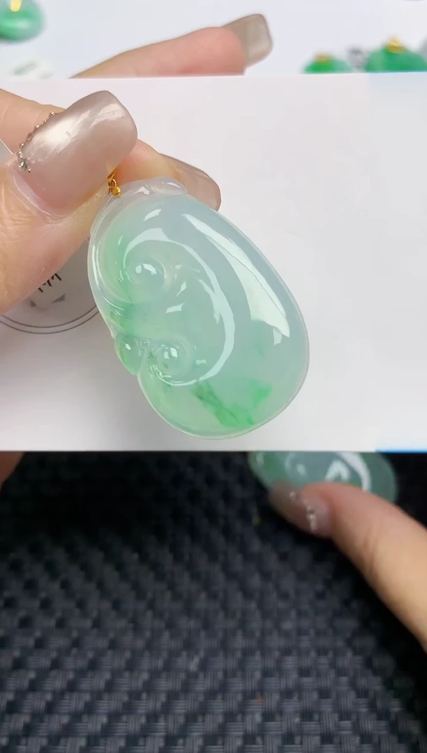 颈饰18K金镶嵌翡翠天然缅甸A货翡翠百元以上9元证书费自理