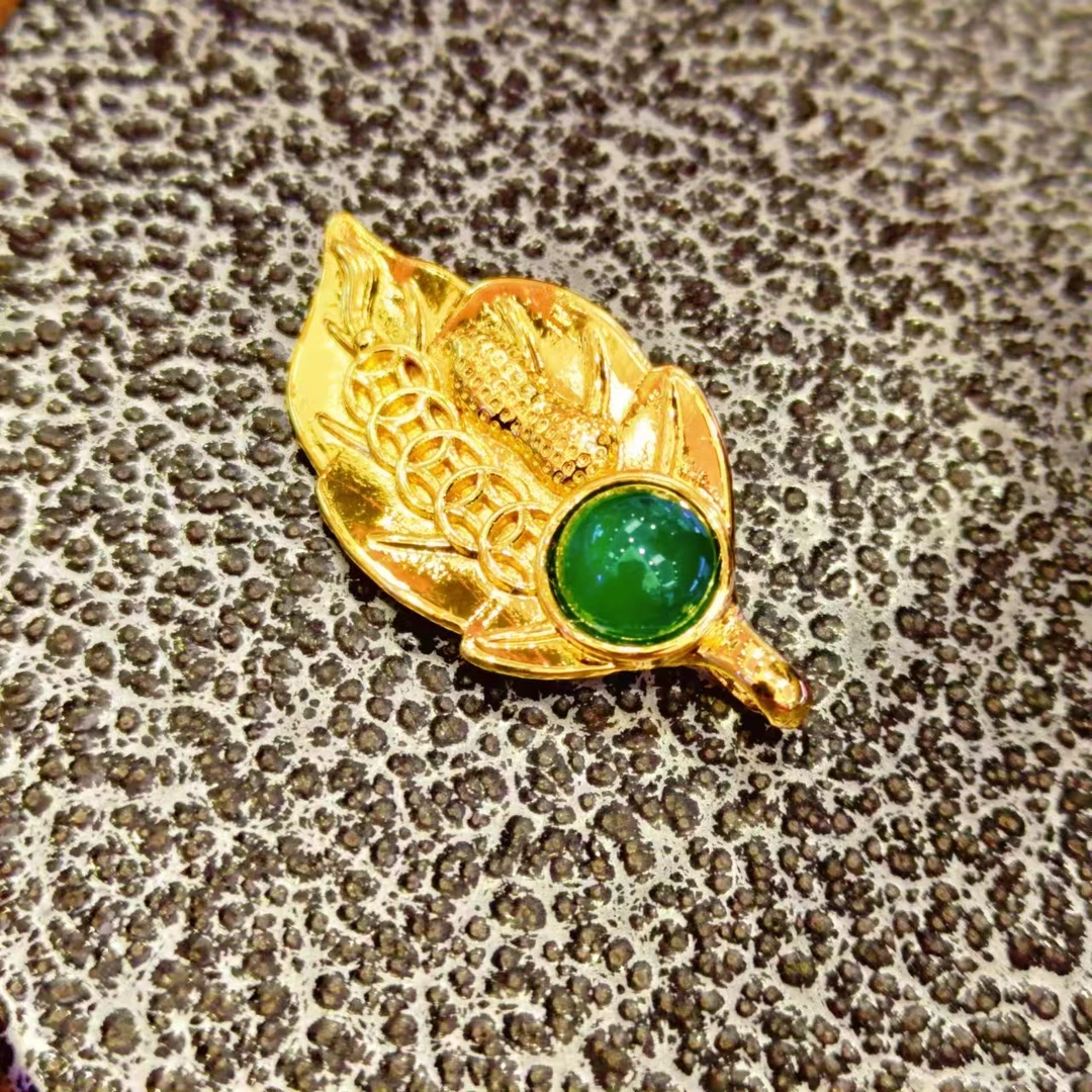 【陆总甄选】大叶有成 业业有成合金镶嵌绿玉髓吊坠赠合金链