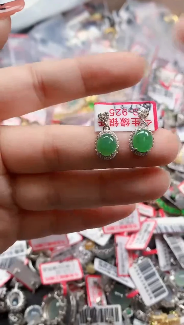 银S925镶嵌戒指翡翠天然A货缅甸翡翠