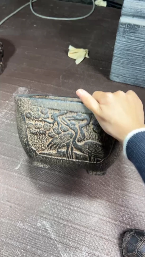 陶土【火山泥】松鹤盆