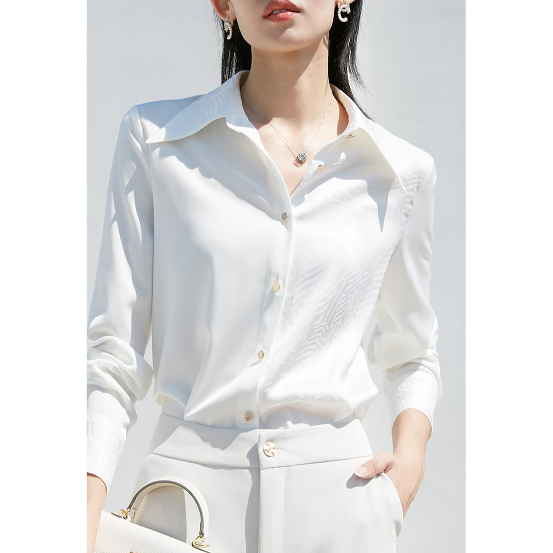 晚白【专享】长袖白色衬衣衬衫女提花印花22101308