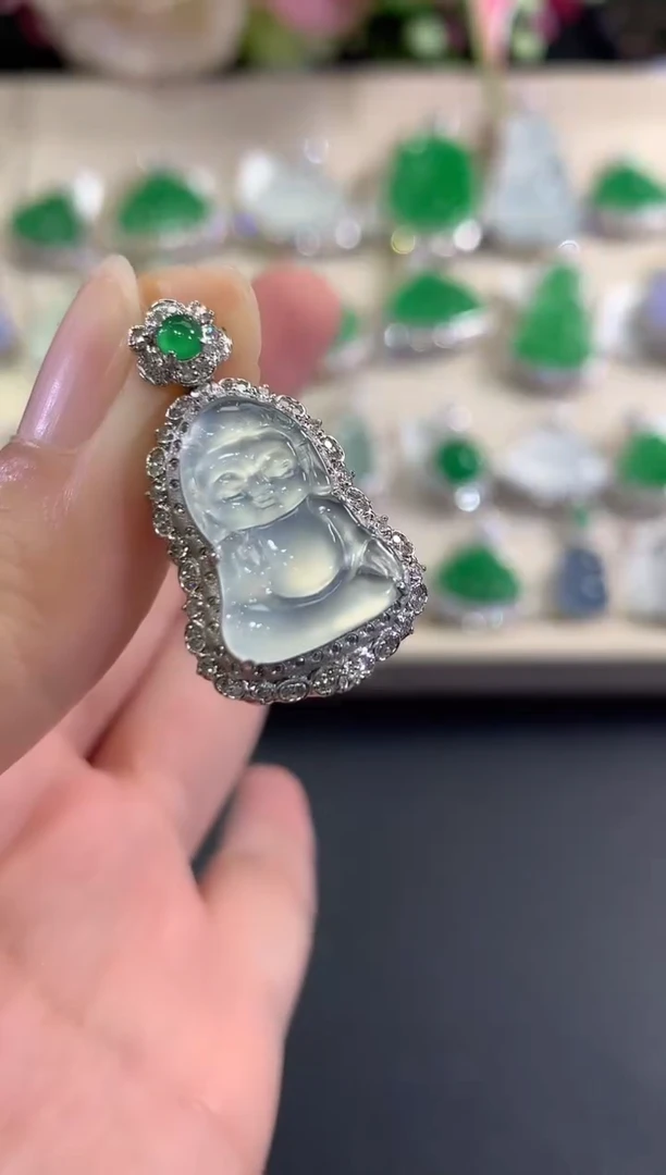 吊坠(不含链)18K金镶嵌翡翠d37