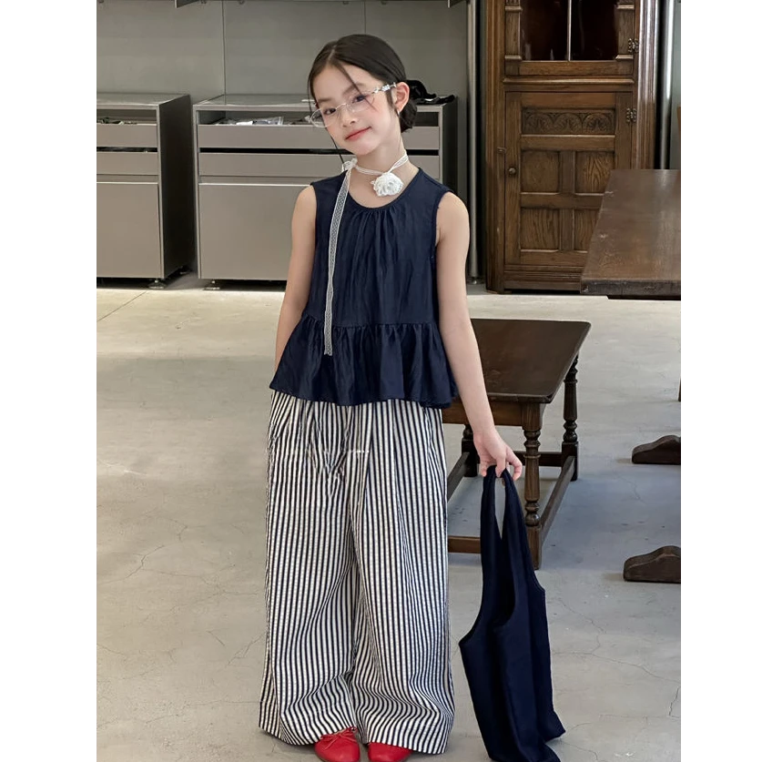 【haobaby】素色小衫竖条纹裤套装3081