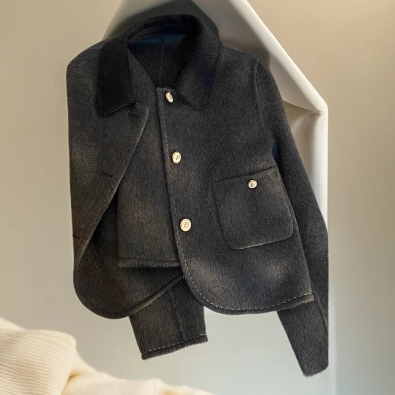 2025年新款洋气小香风双面呢上衣秋冬韩版短款小个子加厚毛呢外套
