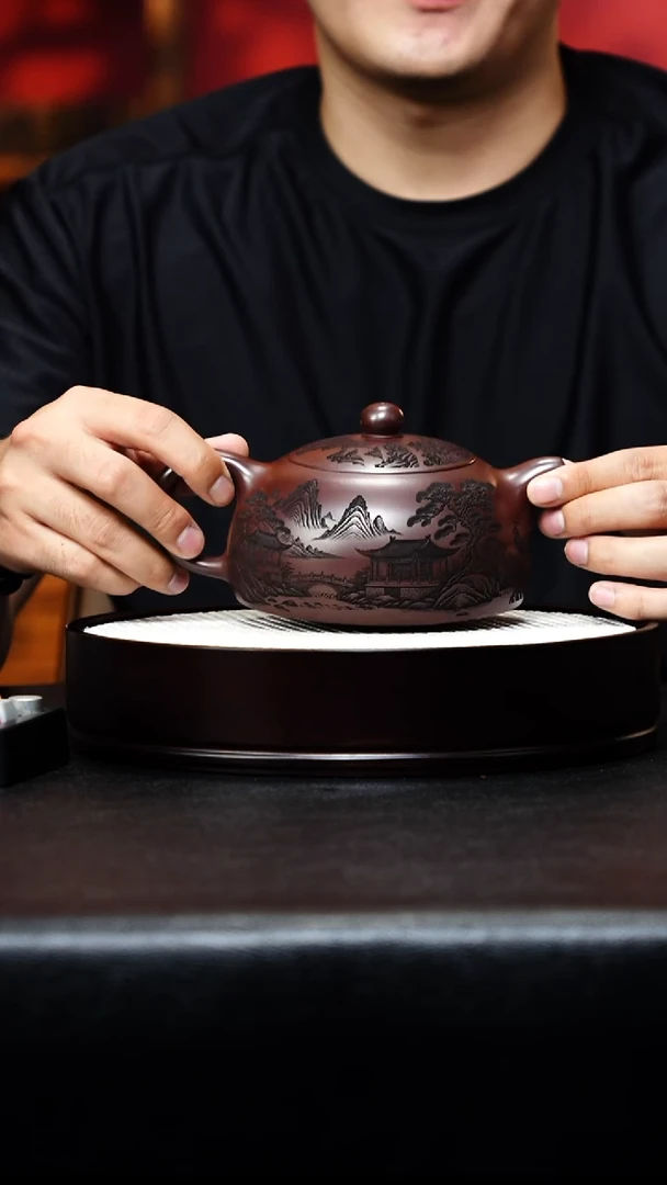 茶壶紫砂宜兴紫砂 孔雀半月 石红 李恒阳h335