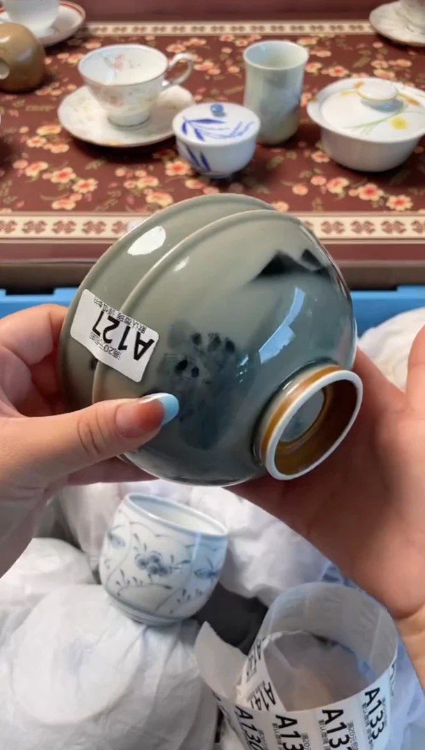 瓷片蝴*花瓷器瓷器A127