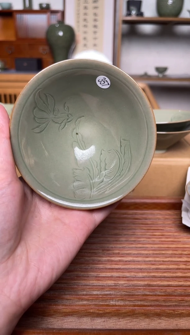 陶瓷357耀州窑纯手工斗笠盏  微瑕