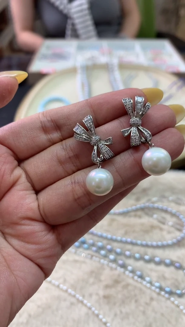 银S925镶嵌淡水珍珠耳饰Z454多样性发货一件|350