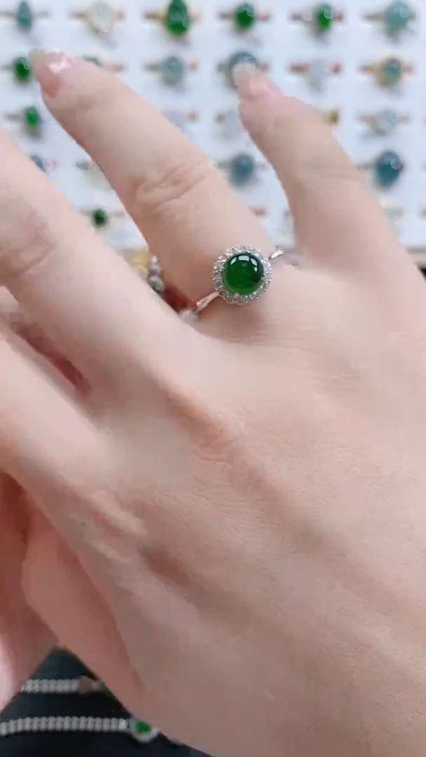 银S925镶嵌戒指翡翠天然翡翠